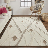 Anica Premium Wool Tufted Area Rug, Boho Moroccan, Ivory/Beige, 9ft x 12ft