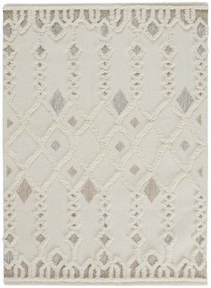 Anica Moroccan Wool Rug w/Ornamental Diamonds, Ivory/Tan, 9ft x 12ft Area Rug