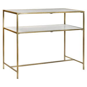 Dovetail Baxter 42" Rectangular Brushed Brass Finished Iron Framed and White Marble Shelved Console Table AO210