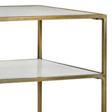 Dovetail Baxter 42" Rectangular Brushed Brass Finished Iron Framed and White Marble Shelved Console Table AO210