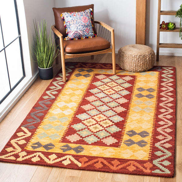 Aspen 403 Hand Tufted 80% Wool, 20% Cotton Bohemian Rug Red / Gold 80% Wool, 20% Cotton APN403Q-5