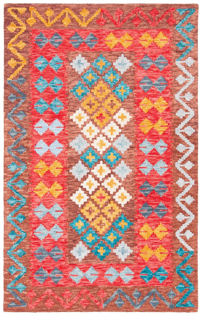 Aspen 403 Hand Tufted 80% Wool, 20% Cotton Bohemian Rug Brown / Red 80% Wool, 20% Cotton APN403T-9