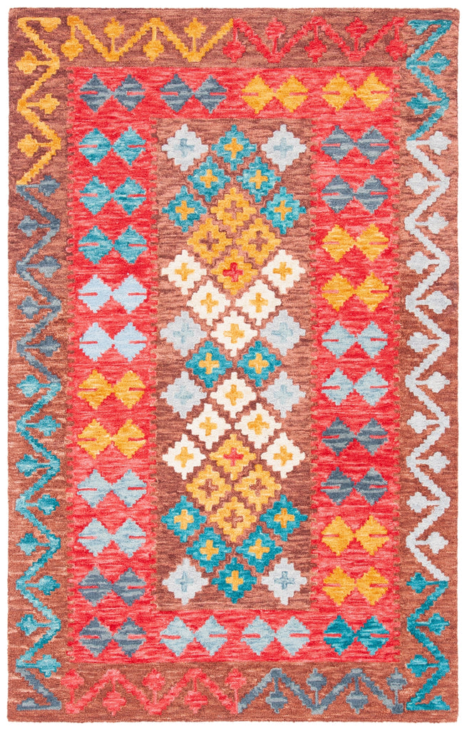 Aspen 403 Hand Tufted 80% Wool, 20% Cotton Bohemian Rug Brown / Red 80% Wool, 20% Cotton APN403T-5