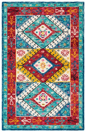 Aspen 525 Bohemian Hand Tufted 80% Wool, 20% Cotton Rug Blue / Rust