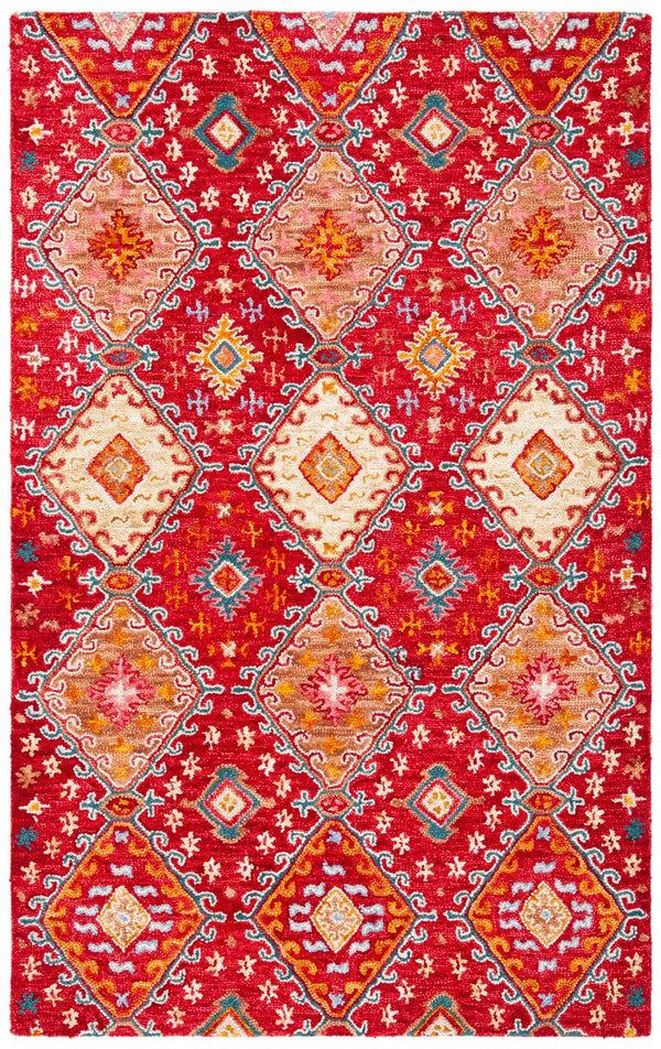 Aspen 529 Bohemian Handtufted 80% Wool 20% Cotton Rug Red / Gold
