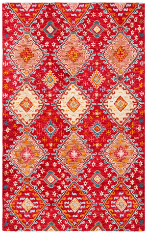 Aspen 529 Bohemian Handtufted 80% Wool 20% Cotton Rug Red / Gold