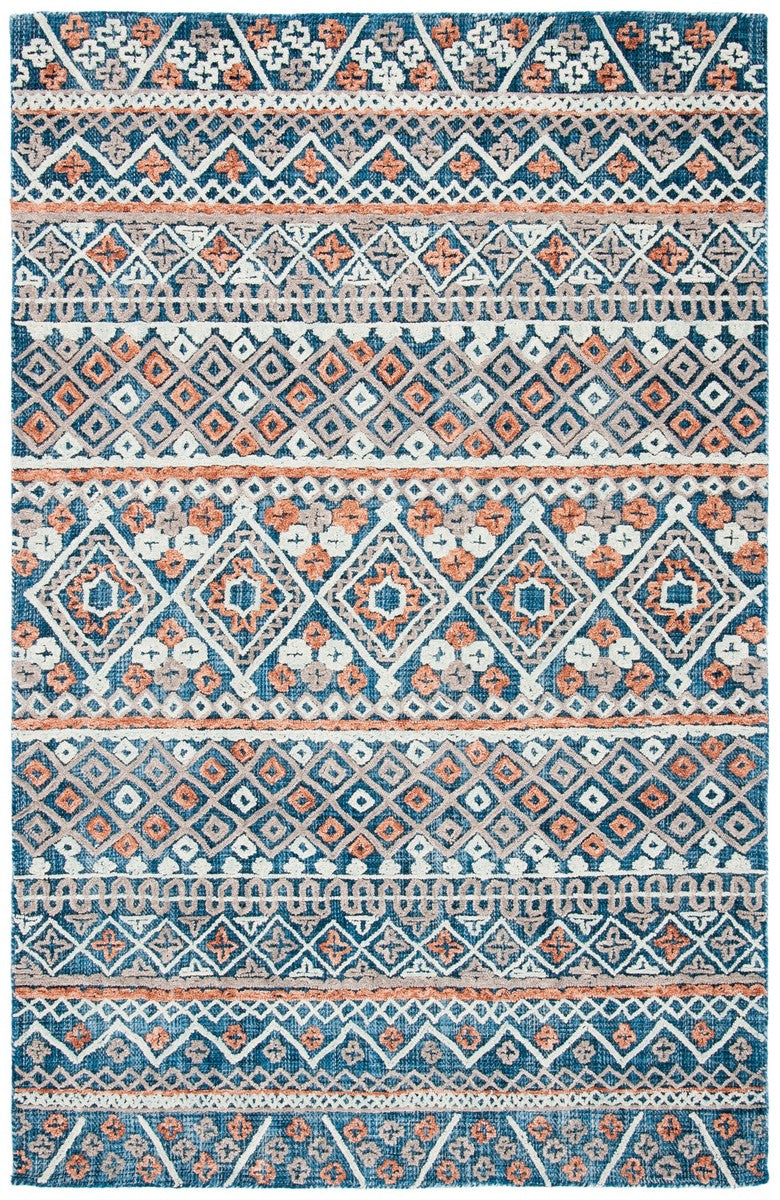 Aspen 530 Bohemian Handtufted 80% Wool 20% Cotton Rug Blue / Orange