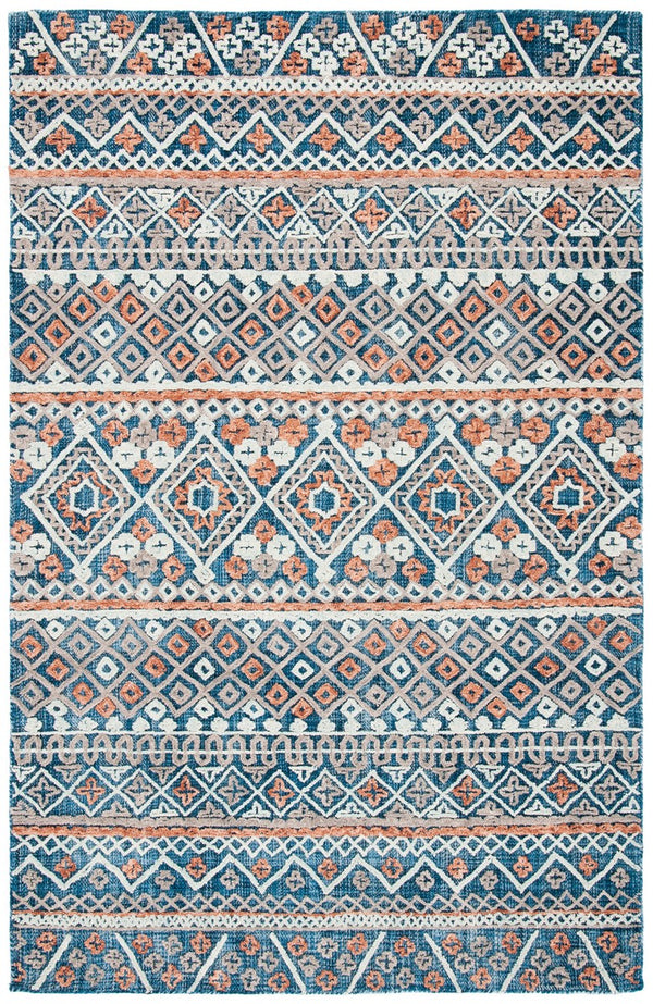 Aspen 530 Bohemian Handtufted 80% Wool 20% Cotton Rug Blue / Orange