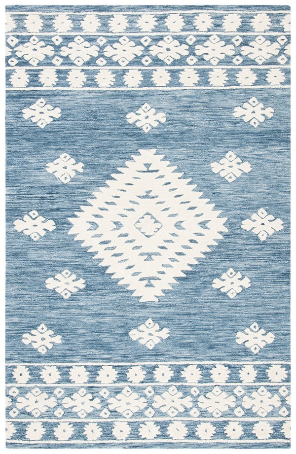 Aspen 550 Bohemian Hand Tufted 100% Wool Pile Rug Navy / Ivory