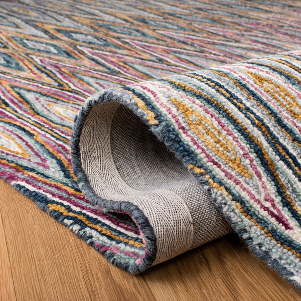 Aspen 805 Bohemian Hand Tufted 100% Wool Pile Rug Blue / Pink