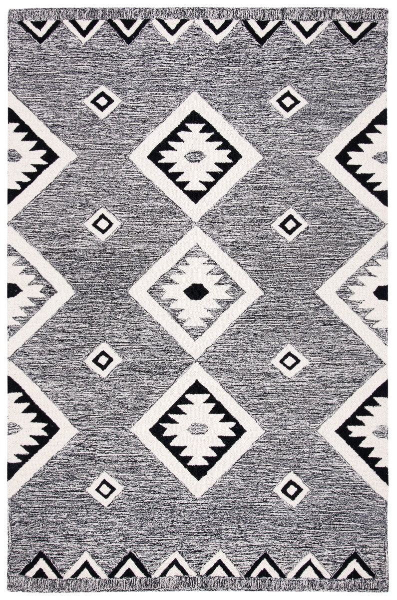 Aspen 814 Bohemian Hand Tufted 100% Wool Pile Rug Black / Ivory