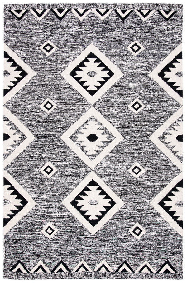 Aspen 814 Bohemian Hand Tufted 100% Wool Pile Rug Black / Ivory