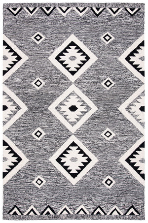 Aspen 814 Bohemian Hand Tufted 100% Wool Pile Rug Black / Ivory