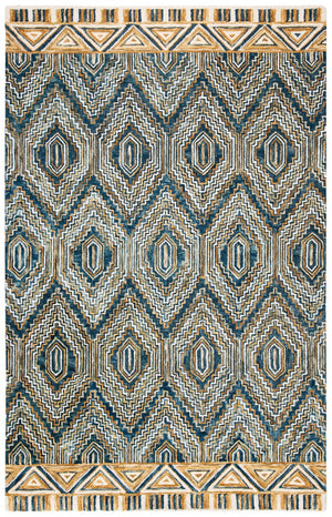 Aspen 822 Bohemian Hand Tufted 100% Wool Pile Rug Blue / Gold