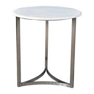 Dovetail Maz Round 22" Marble and Brushed Nickel Finish Side Table AQ111N