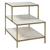 Baxter Three Tierd White Marble and Bushed Brass Finished Iron Framed Side Table