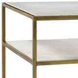 Dovetail Baxter Three Shelved White Marble and Bushed Brass Finished Iron Framed Side Table AR013B