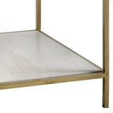 Dovetail Baxter Three Shelved White Marble and Bushed Brass Finished Iron Framed Side Table AR013B