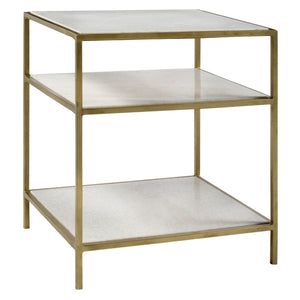 Dovetail Baxter Three Shelved White Marble and Bushed Brass Finished Iron Framed Side Table AR013B