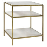 Baxter Three Shelved White Marble and Bushed Brass Finished Iron Framed Side Table