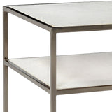 Dovetail Baxter Three Shelved White Marble and Bushed Antique Nickel Finished Iron Framed Side Table AR013N