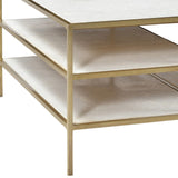 Dovetail Baxter 48" Rectangular Brushed Brass Finished Iron Framed and White Marble Storage Coffee Table AR025B