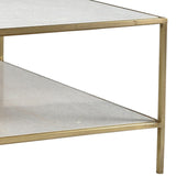 Dovetail Baxter 48" Rectangular Brushed Brass Finished Iron Framed and White Marble Storage Coffee Table AR025B