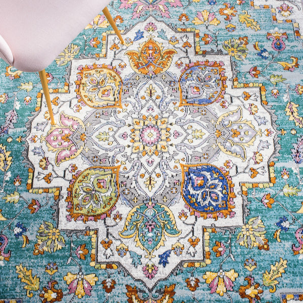 Aria 102 Transitional Power Loomed 100% Polypropylene Pile Rug Turquoise / Ivory