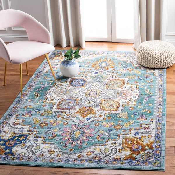 Aria 102 Transitional Power Loomed 100% Polypropylene Pile Rug Turquoise / Ivory