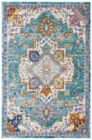 Aria 102 Transitional Power Loomed 100% Polypropylene Pile Rug Turquoise / Ivory