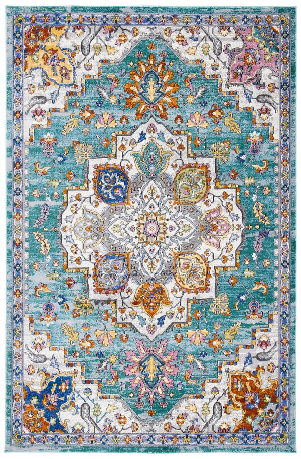 Aria 102 Transitional Power Loomed 100% Polypropylene Pile Rug Turquoise / Ivory