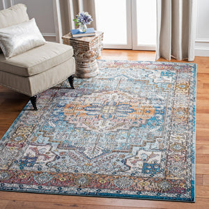 Aria 191 Transitional Power Loomed 100% Polypropylene Pile Rug Turquoise / Light Orange