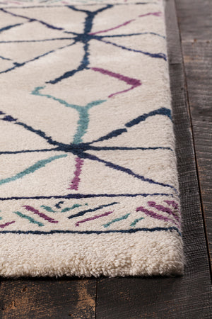 Chandra Rugs Arcon 100 % Wool Hand-Woven Contemporary Shag Rug Cream/Red/Blue/Black 7'9 x 10'6