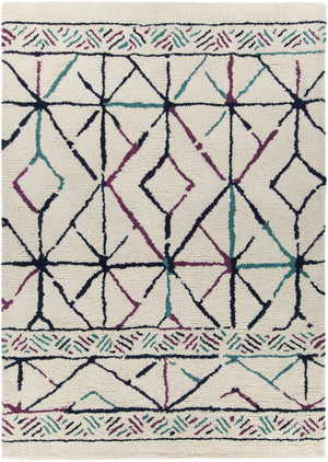 Chandra Rugs Arcon 100 % Wool Hand-Woven Contemporary Shag Rug Cream/Red/Blue/Black 7'9 x 10'6