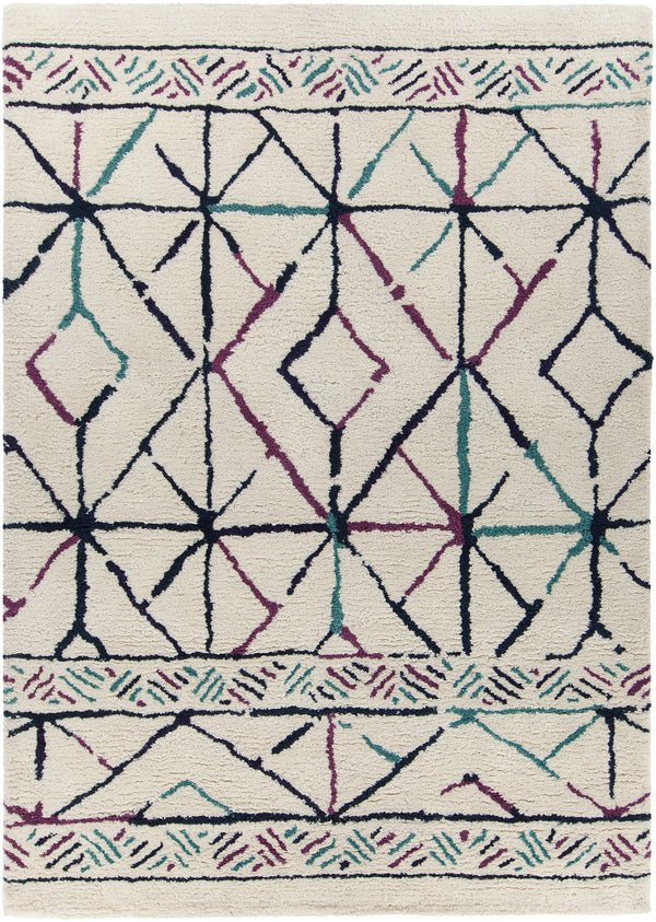 Chandra Rugs Arcon 100 % Wool Hand-Woven Contemporary Shag Rug Cream/Red/Blue/Black 7'9 x 10'6