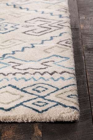 Chandra Rugs Arcon 100 % Wool Hand-Woven Contemporary Shag Rug Cream/Grey/Blue/Black 7'9 x 10'6