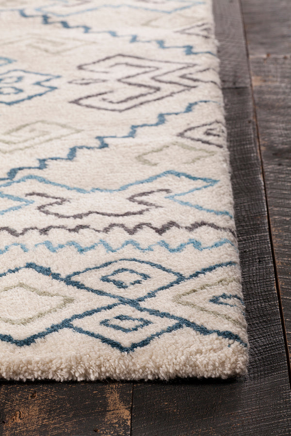 Chandra Rugs Arcon 100 % Wool Hand-Woven Contemporary Shag Rug Cream/Grey/Blue/Black 7'9 x 10'6