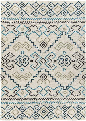 Chandra Rugs Arcon 100 % Wool Hand-Woven Contemporary Shag Rug Cream/Grey/Blue/Black 7'9 x 10'6