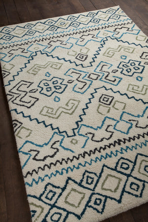 Chandra Rugs Arcon 100 % Wool Hand-Woven Contemporary Shag Rug Cream/Grey/Blue/Black 7'9 x 10'6