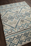 Chandra Rugs Arcon 100 % Wool Hand-Woven Contemporary Shag Rug Cream/Grey/Blue/Black 7'9 x 10'6