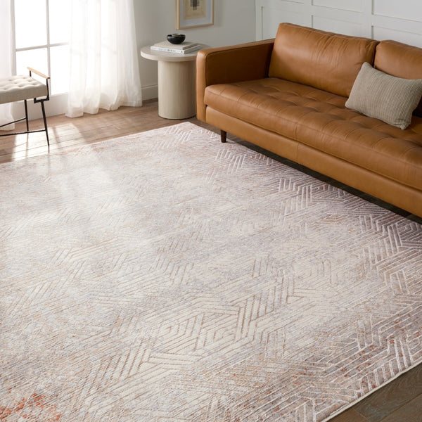 Jaipur Living Aries Venture ARI01 Power Loomed 100% Polyester Geometric Area Rug Tan 100% Polyester RUG155115
