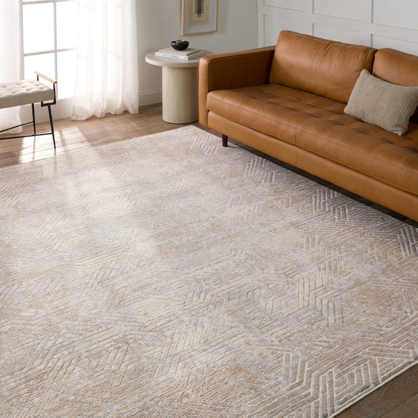 Jaipur Living Aries Olympian ARI05 Power Loomed 100% Polyester Geometric Area Rug Tan 100% Polyester RUG155135