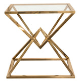 Aria Square Stainless Steel End Table w/ Polished Gold Finish Base & Clear, Tempered Glass Top