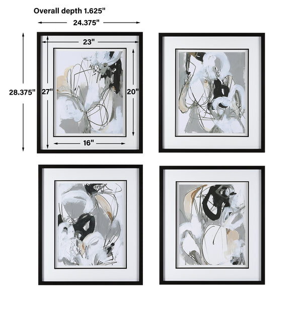 Uttermost Tangled Threads Abstract Framed Prints - Set of 4