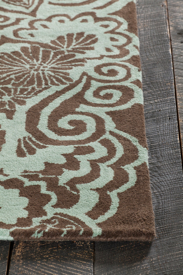 Chandra Rugs Aschera 100% Wool Hand-Tufted Contemporary Rug Blue/Brown 7'9 x 10'6