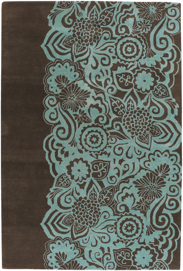 Chandra Rugs Aschera 100% Wool Hand-Tufted Contemporary Rug Blue/Brown 7'9 x 10'6