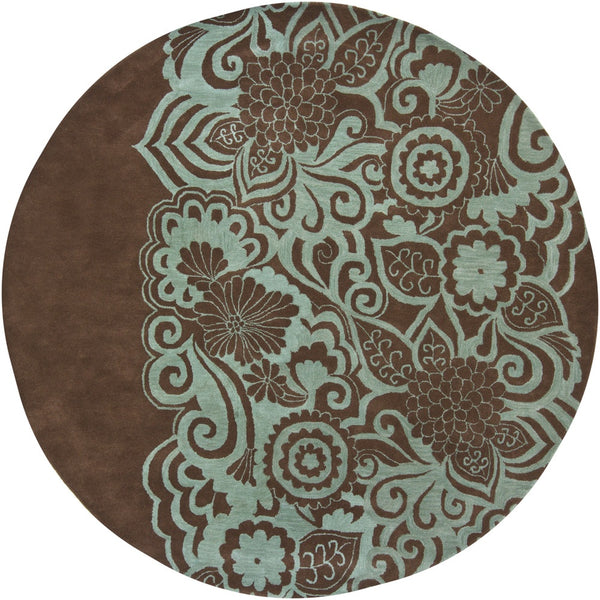 Chandra Rugs Aschera 100% Wool Hand-Tufted Contemporary Rug Blue/Brown 7'9 Round