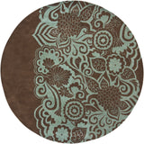 Chandra Rugs Aschera 100% Wool Hand-Tufted Contemporary Rug Blue/Brown 7'9 Round