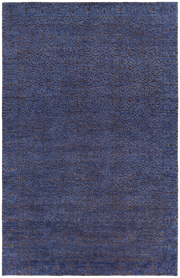 Chandra Rugs Ashton 100% Wool Hand-Knotted Contemporary Rug Blue/Brown 7'9 x 10'6