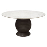 Ashe Round Dining Table w/ Genuine White Marble Top and Solid Acacia Wood Base in Espresso Finish